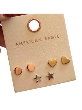 American Eagle Outfitters AEO Stud Earrings Set Hearts Stars Circles Mixed Metal